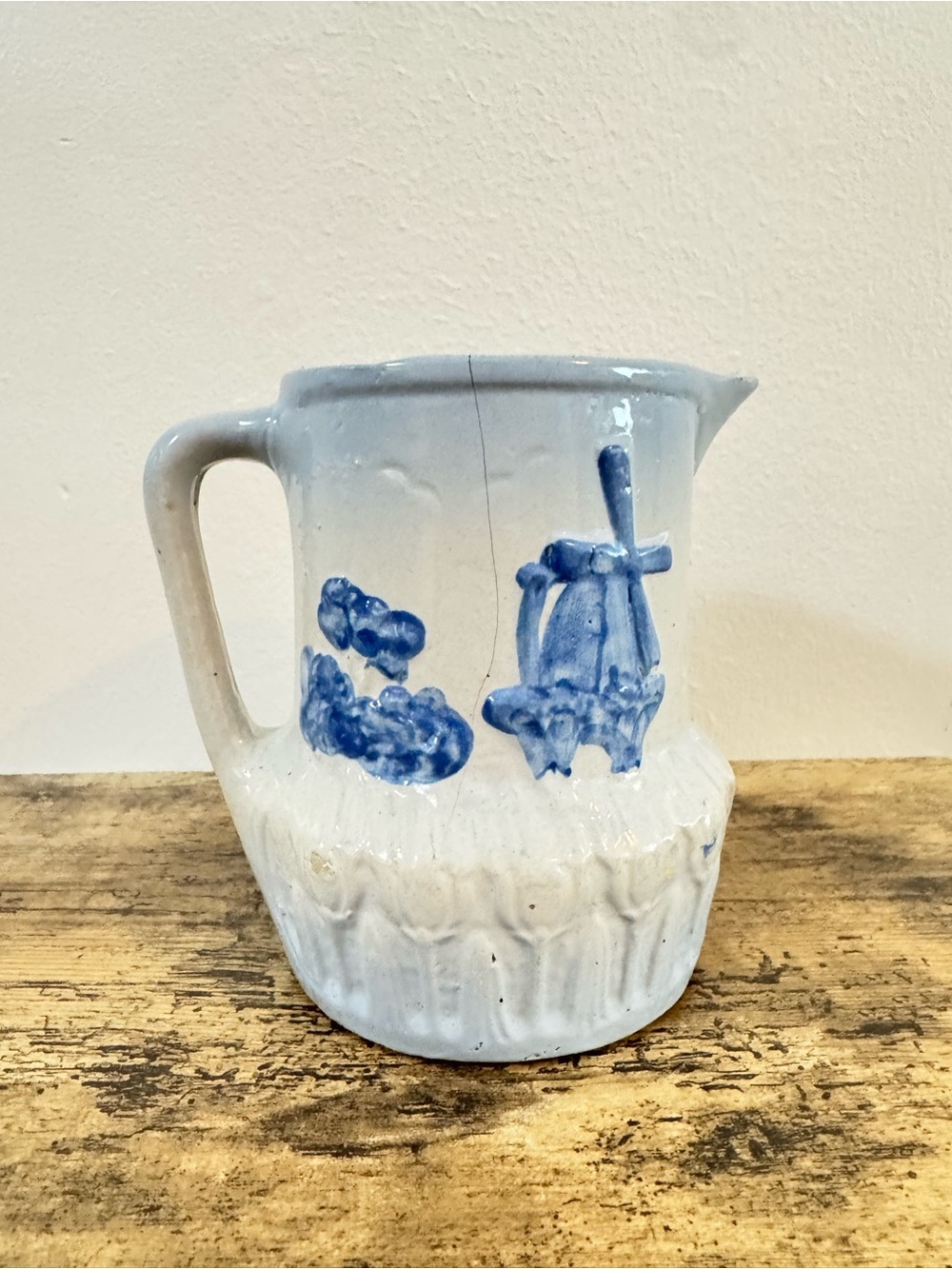 Blue & White Stoneware Pitcher Windmill Dutch Farmhouse Decor - Picture 6 of 12